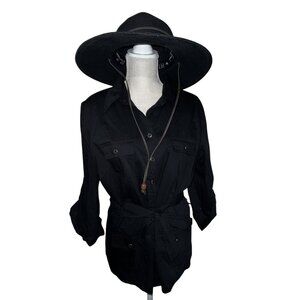 Chaus Womens Black Button-Up Shirt Jacket/Belted Waist & Roll-Up Sleeves size M